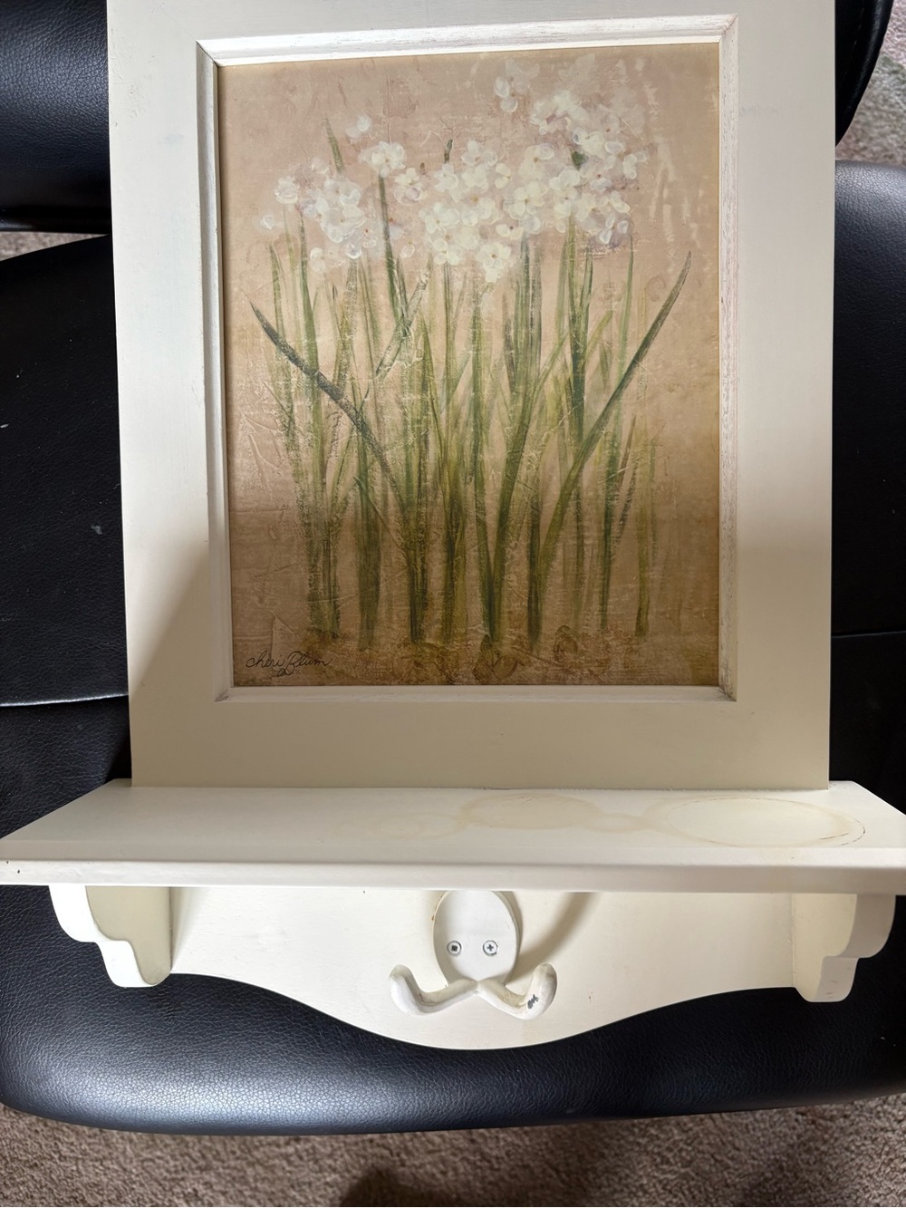 Framed White Botanical Art Print with Green Stems